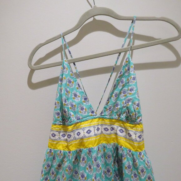 J. CREW V-Neck Criss-Cross Dress in Block Print Aqua Saffron Multi Boho Size S - Picture 4 of 15